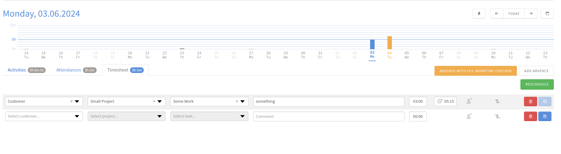 Absence With Fill Worktime