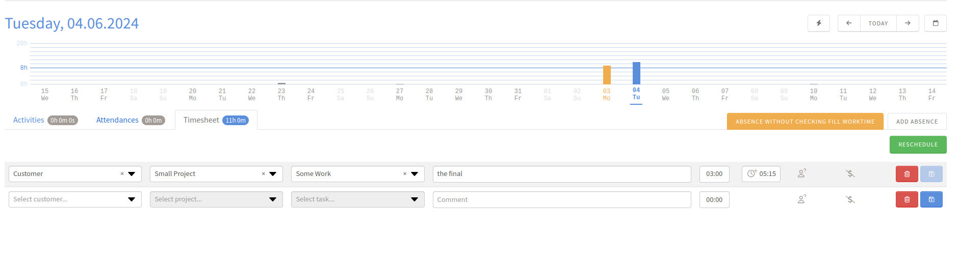 Absence With Fill Worktime