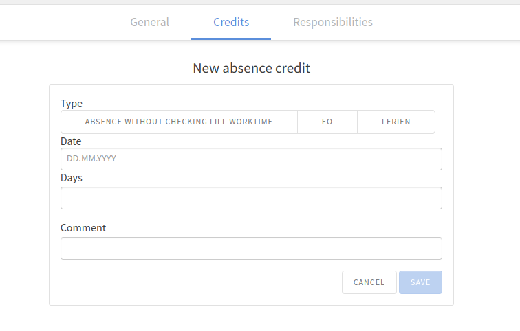 New Absebce Credits Form